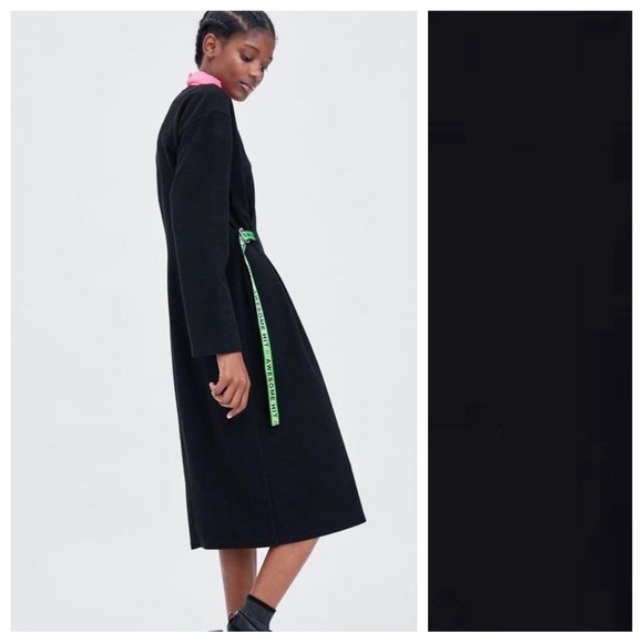 NWT Black Midi Dress with Green Buckle Strap. Size M. - Picture 5 of 9